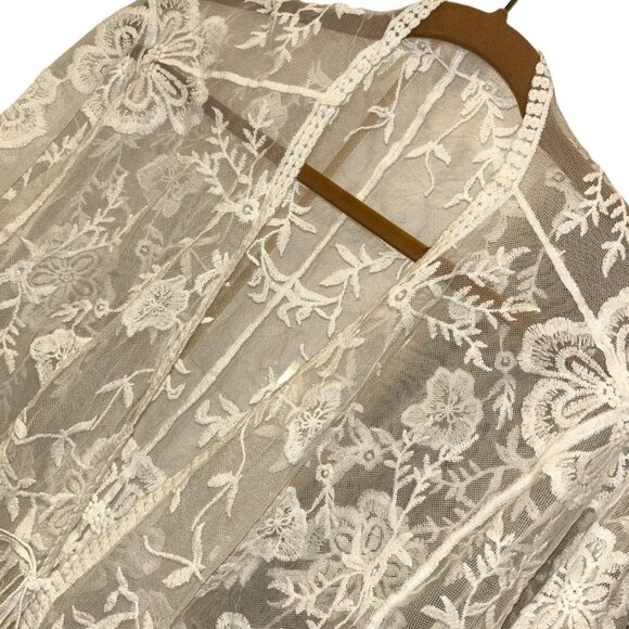 ivory floral all lace kimono top festival M - Picture 5 of 5